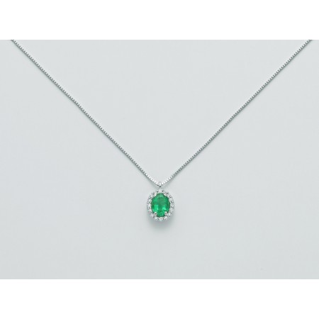 Collana Miluna Oro Bianco 18Kt Diamanti e Smeraldo 