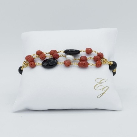 Bracciale Donna corallo rosso, onice nera e perla C 58 BR Egle Gioielli