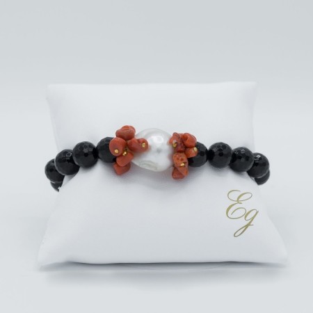 Bracciale Donna Con perla barocca, corallo e agata nera C61BR Egle Gioielli