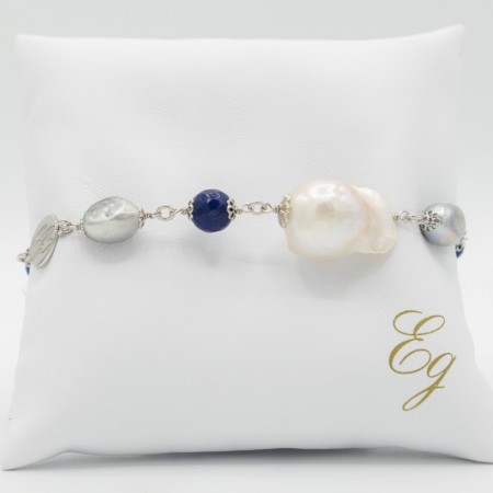 Bracciale Donna perle scaramazze e quarzo blu P77BR Egle Gioielli