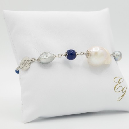 Bracciale Donna perle scaramazze e quarzo blu P77BR Egle Gioielli